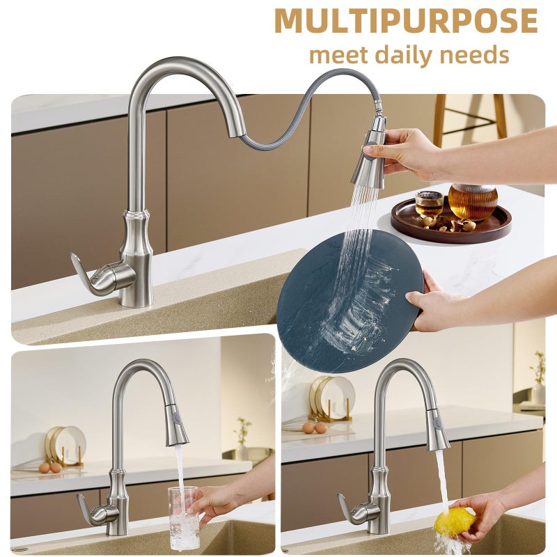 Angle Simple Kitchen Faucet Head Replacement, G 1/2 or 13/16 Inch Male Thread Connector, Tested to NSF/ANSI/CAN 61 & 372, Sink Sprayer Attachment, Stream and Spray Mode, Brushed Nickel - Image 4